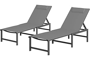 WOAJNQO Chaise Lounge Chair Outdoor,Aluminum Patio Lounge Chairs Set of 2,Pool Lounge Chairs with 5 Adjustable Backrest and Headrest Pillows for Outside Beach,Gray