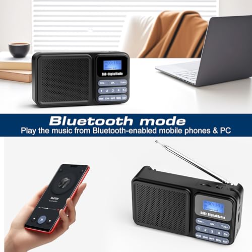 Gallypek Portable DAB Radio, DAB Plus FM Radio with Bluetooth 5.0 & 80 Presets Kitchen Radio with Cable or 2200 mAh Battery Operation, Support Solar & USB Charing USB Flash Drive/TF/AUX Connection