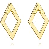 CYV Geometric Hollow Square Rhombusc Front Back Stud Earrings | Minimalist Ear Jacket Jewelry for Women Men