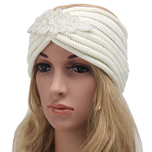 Women Knitted Headband Ear Warmer Stretchy Headwrap Head Wrap Hair Band Turban for Cold Whether by BCDshop (White 3)