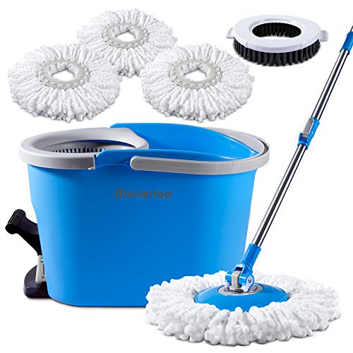 Mastertop Magic Spin Mop and Bucket Set Foot Pedal Microfiber Mop with 3 Pcs Refill Mop Pads 1Pcs Brush Head …