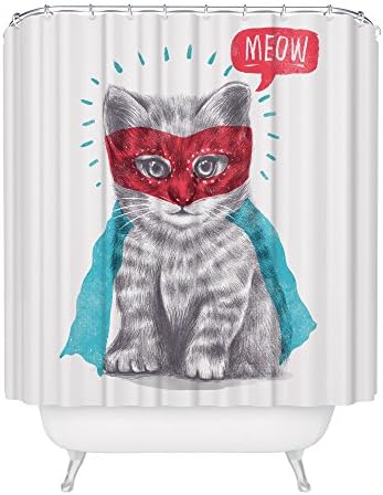 Cat Lover Shower Curtain Cute Funny Super Hero Kitten Feline Animal Meow White Fabric Bathroom Décor