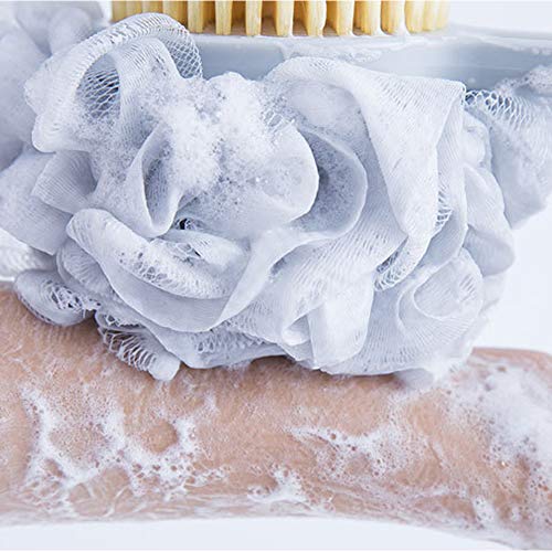 Body Bath Shower Brush Loofah Sponge, with Double Layer Soft & Stiff Bristles,Long Handle Loofahs Back Scrubber Mesh for Skin Exfoliating Massage Suitable for Wet or Dry, Men and Women (Gray Blue) - Thumbnail 2