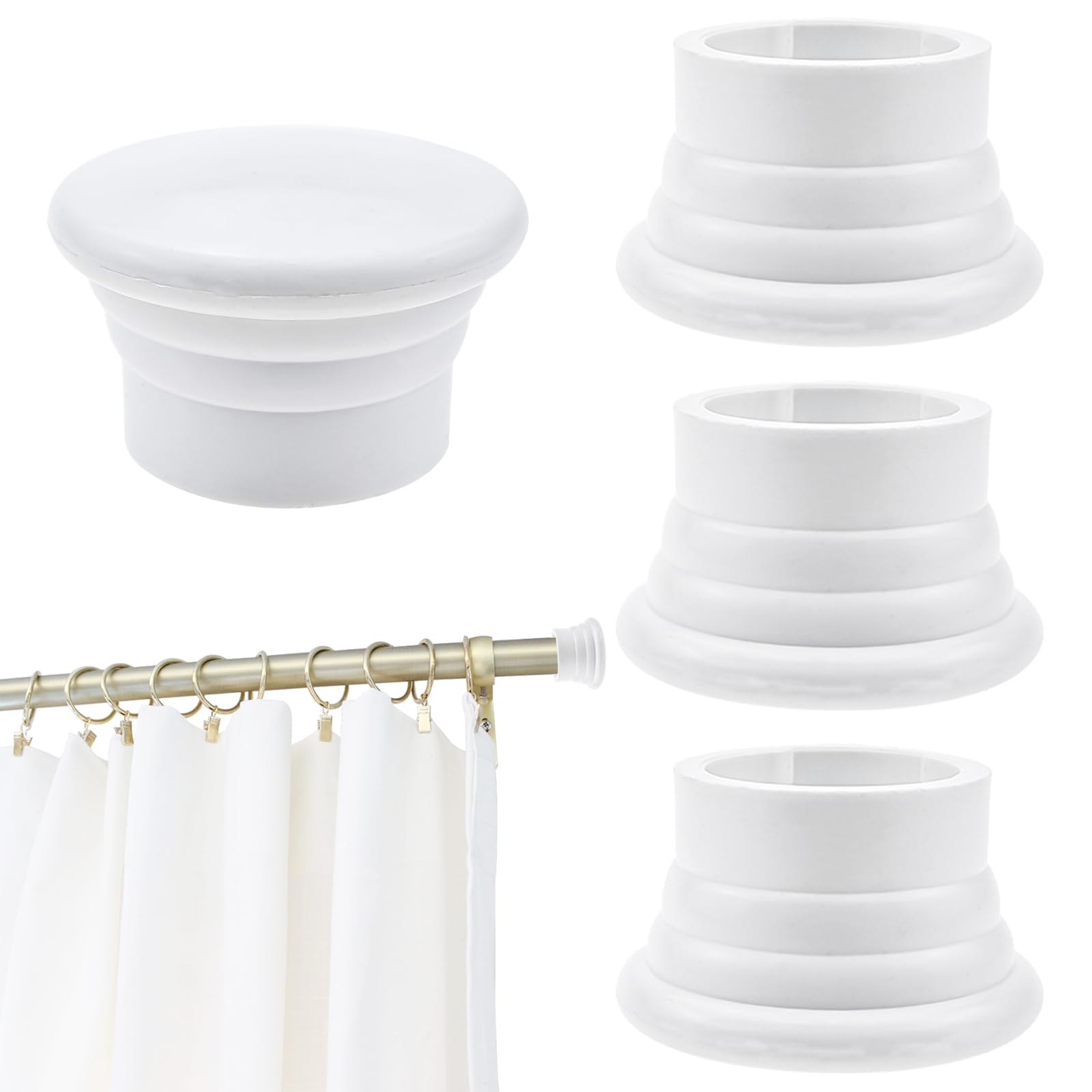Photo 1 of 4 Pack White Plastic Curtain Rod End Caps, Decorative Pole Finials for 26-28mm/ 1.0-1.1inch Diameter Curtain Rods, Curtain Rod End Cap, Drapery Pole End Plug