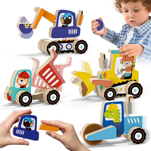 518260KrZJL Lehoo Castle Montessori Spielzeug Ab 3 4 5 Jahre, Feinmotorik Ab 3 Jahre Konstruktionsspielzeug Mit Buttons, Bagger Spielzeug Holzspielzeug Fur Junge 3 4 5 Jahre
