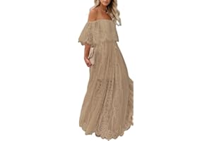 HOYISHION Women's Off The Shoulder Floral Lace Maxi Dress White Bridesmaid Wedding Party Maternity Photoshoot Long Dresses