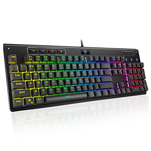 PICTEK Mechanical Keyboard, RGB Mechanical Gaming Keyboard with Programmable Chroma RGB LED Rainbow Backlit, Quiet Mechanical Keyboard with Red Switch, Metal Panel, Anti-Ghosting for PC Gamer PICTEK Mechanical Keyboard, RGB Mechanical Gaming Keyboard with Programmable Chroma RGB LED Rainbow Backlit, Quiet Mechanical Keyboard with Red Switch, Metal Panel, Anti-Ghosting for PC Gamer