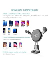 Miya   Cargador de coche inalámbrico para bebé, soporte de carga rápida, soporte de ventilación ajustable de gravedad, 7,5 W, compatible con teléfono XR XS Max XS X 8 8 Plus, 10 W para Galaxy S9 S9+ S8 S8+ LG G7