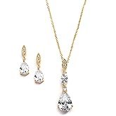 Mariell Bridal Wedding Necklace Earrings Set, 14K Gold Plating, CZ Crystal Pendant and Drop Earring for Brides, Bridesmaids