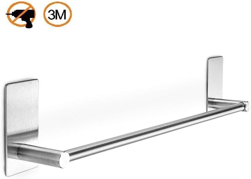 XIAJIA-3M Self Adhesive Towel Bar,40 cm / 15.75 inches,SUS304 Brushed Finish Stainless Steel Hanger Bar for Kitchen Bathrooms Lavatory Closets, Waterproof and Rustproof.(Single Bar)