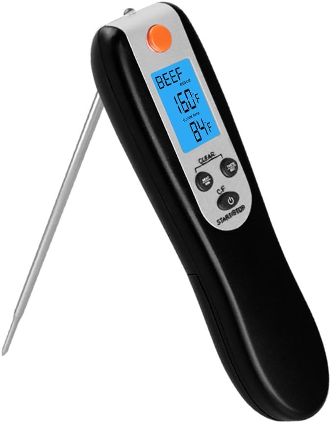 HEYFIT Instant Read Digital Grill Cooking Food Thermometer, 5.4 Inch, Black&Silver