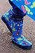 OAKI Kids Rubber Rain Boots with Easy-On Handles, Blue Dino, 13T US Toddler