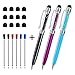 Crystal Stylus Pens, ChaoQ 3 Pcs (Black, Red, Blue) Stylus Ballpoint Pens for Touch Screens Devices, 1.0mm Medium Point Black, Red, Blue Ink, with 12 Replaceable Tips and 6 Replaceable Refills