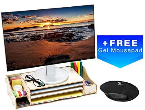 PURE OFFICE DESIGN Wooden Monitor Stand with Storage/ Monitor Riser/ with FREE GIFT INCLUDED - Gel Mousepad. Monitor organizer stand. 18.5"x8.3"