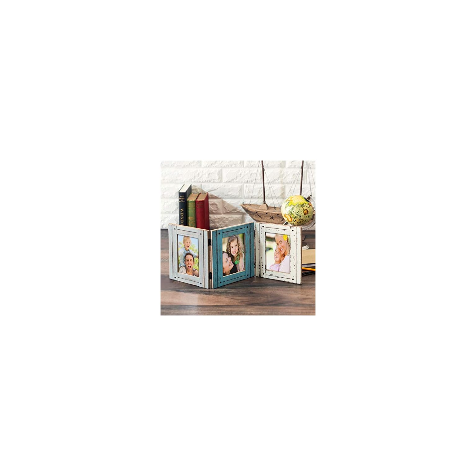 EXCELLO GLOBAL PRODUCTS Hand Painted Rustic Three Picture Frame Holds