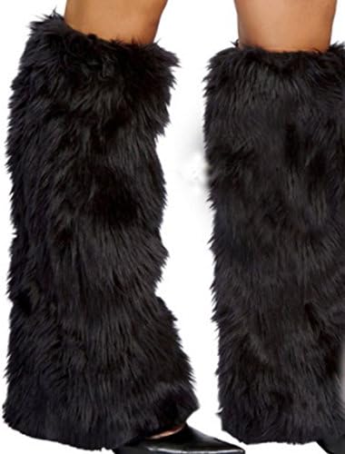 LIloveni 3Color Sexy Faux Fur Leg Warmers Rave Fluffies Lady Boot Cover Santa Christmas (Black)