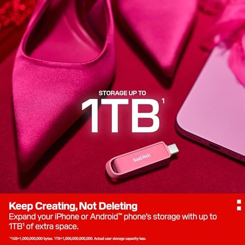 Phone Drive with USB Type-C 512 Go (pour Les Smartphones, tablettes et Ordinateurs, Jusqu’à 150 Mo/s, Sauvegardez automatiquement, récupération des données) - Le Rose Étoile de Mer