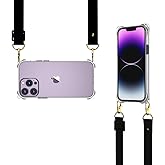 Wuwedo for iPhone 14 Pro Max Clear Case with Crossbody Strap, Slim Fit Shockproof Protective Phone Case with Anti-Lost Detachable Adjustable Shoulder Neck Lanyard Strap for Girls and Women