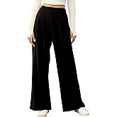 EVALESS Women's Fleece Lined Pants Wide Leg High Waisted Knit Palazzo Pants Business Casual Work Trousers with Pockets
