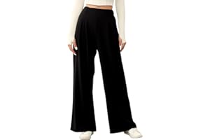 EVALESS Wide Leg Pants for Women Elastic High Waisted Waffle Knit Fleece Lined Palazzo Pants Work Trousers with Pockets