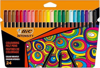 Intensidade bic, marcadores de coloração, delineador (0,9 mm), sem secagem, cores variadas, pacote com 24