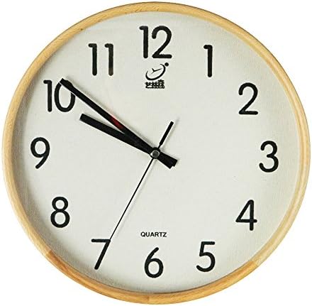 DEEPPRO Silent Wall Clock Wood 12-inches Diameter Non Ticking Digital Quiet Sweep Decorative Vintage Wooden Clock (Yellow)