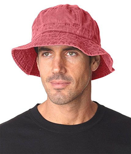 Adams Cap ACVA101 Men's Vacationer Pigment Dyed Bucket Hat Nautical Red XL