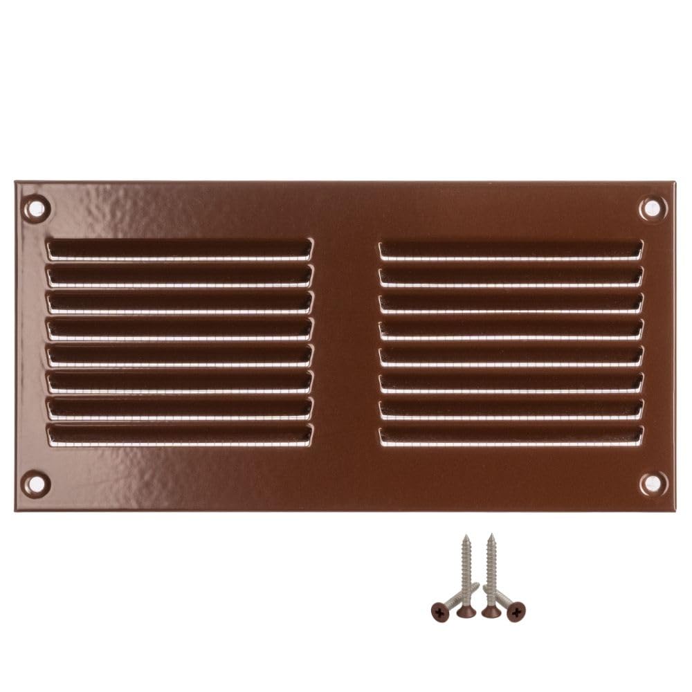 LIRAST 200x100mm Vent Cover Brown - 8x4 inch Wall Vent Cover with Insect Mesh - Ceiling Soffit Vents - External Vent Cover - Metal Ventilation Grilles - Air Vent Covers for Walls