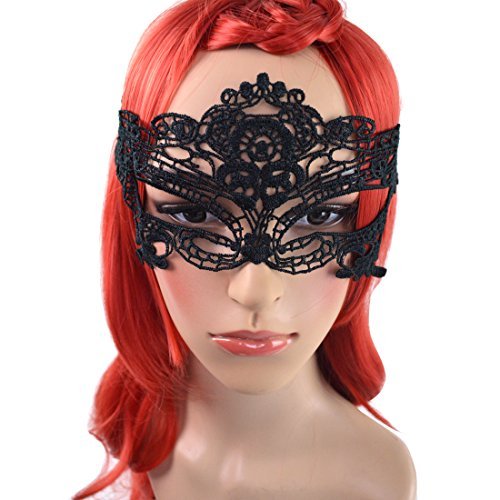 Rbenxia Women Girl Sexy Lace Eyemask Eye Mask for Halloween Masquerade Party Black, Black - Thumbnail 2