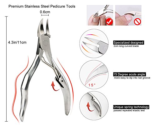6 Pcs Ingrown Toenail Tools Kit - 6 in 1 Gold Professional Pedicure Toes Treatment Tools with Nail Corrector, Clipper, Cleaner, File for Thick Ingrown Toenails Correction Orthotic Appliance Set