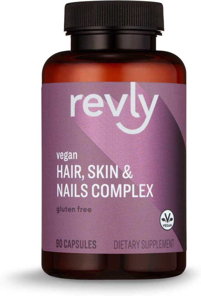  Brand - Revly Vegan Hair, Skin, & Nails Complex with Biotin 2000 mcg, 90 Capsules, 3 Month Supply: Health & Personal Care
