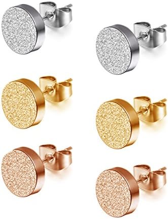 WDSHOW Frosted Stud Earrings Set Pierced Tunnel 8mm Rose Gold Gold Silver