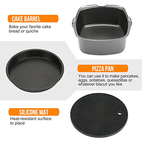 Air Fryer Accessories, Air Fryer Parts for Phillips and Gowise Deep Hot Air Fryer, Complete Air Fryer Accessories with Cake Barrel, Pizza Pan, Silicone Mat, Skewer Rack, Metal Holder Included. - Thumbnail 4