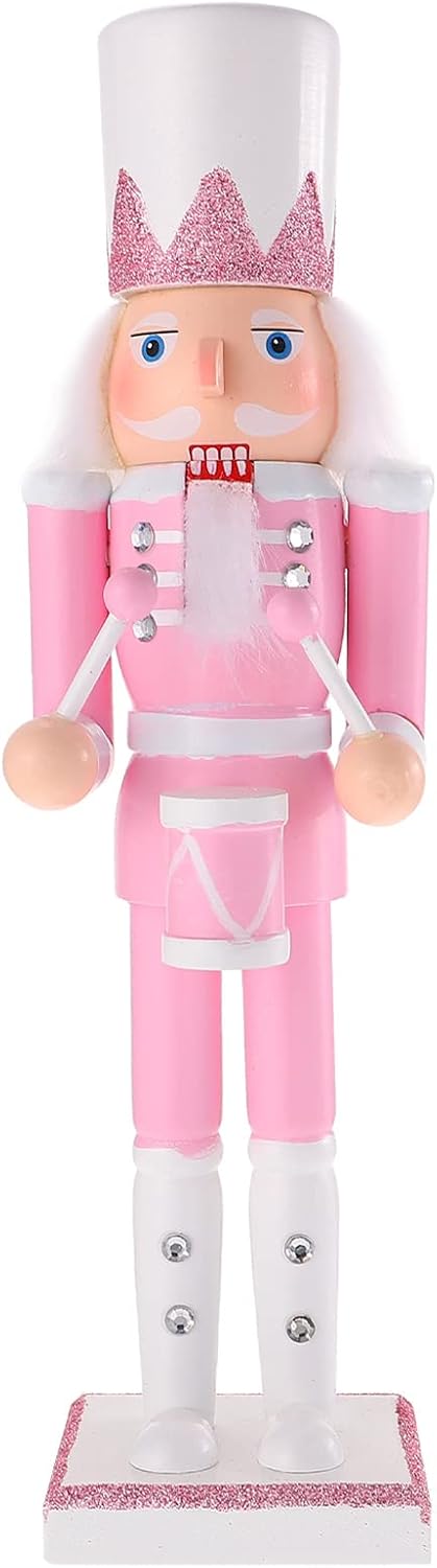 Nutcrackers - PASOLABE Pink Nutcracker Figures Pink Christmas Decorations 12 Inch Pink Nutcracker Soldier Figure Decor Glitter Christmas Nutcrackers for Festival Party (Pink Drummer Nutcracker)