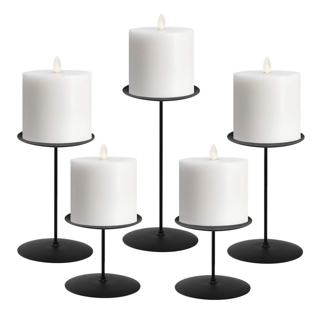 Photo 1 of NiceAI Candle Holders for Pillar Candles Fireplace Candelabra Modern Iron Candlesticks Table Centerpiece Home Decoration Wedding Sturdy Set of 5 Black
