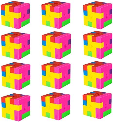 Lebbeen Mini Colorful Geometric Shape Puzzle Pencil Erasers for School Supplies, Party Favors (12 Pack)