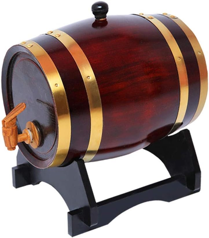 TONGSH Oak Barrel, 5L Vintage Wood Oak Timber Wine Barrel Dispenser for Whiskey Aging Barrel Bourbon Tequila Brewing Port Kegs (5L) (color : E, Size : 5L)