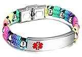 JF.JEWELRY Medical Alert ID Bracelets for Kids with Nylon Rope & Leather Braid Wrap Link,6.5 inch