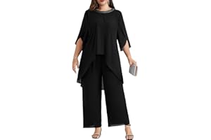 Hanna Nikole Plus Size Mother of The Bride Pant Suits 2 Piece Chiffon Sets Dressy Wedding Guest Outfit with High Low Hem