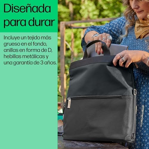 Mochila Bolsa Convertible en Bolso de Mano, Para PC hasta 14.1" en Diagonal, Bolsillo de Bloqueo RFID, Resistente al Agua, 18 L, Negro
