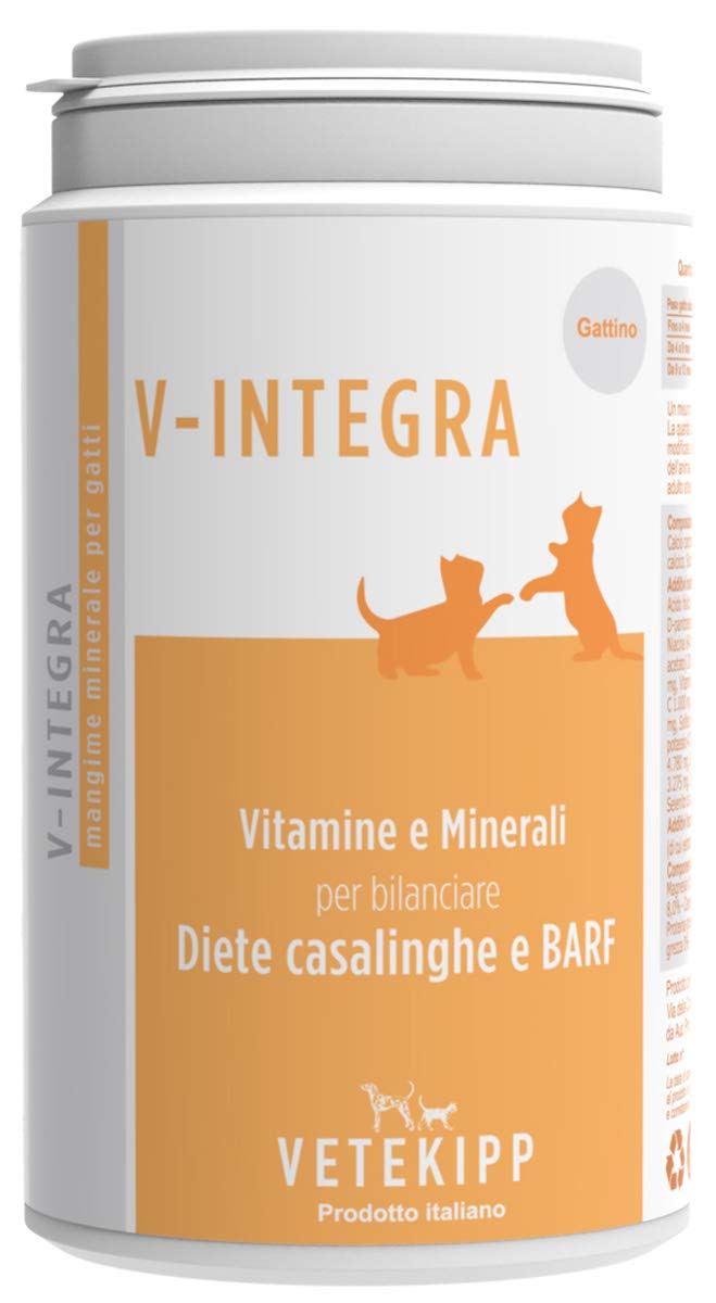 V-INTEGRA Kitten – Complete Supplement Rich in Vitamins and Minerals, for the Housewife Diet of the Puppy Cat – 200 g – Made in Italy