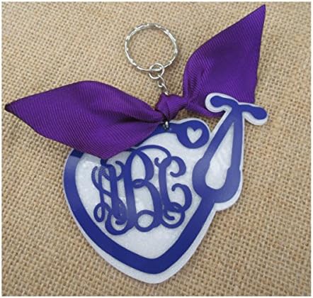 White Glitter Stethoscope Acrylic Monogrammed Keychain with Ribbon