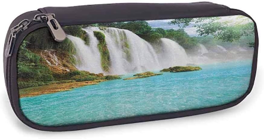 Multi-Pattern Pencil Bag Waterfall Decor Collection Ban Gioc Detian Waterfall Forest Tropical Waterscape Clear Pool Picture Protective Stationery Turquoise Green Blue