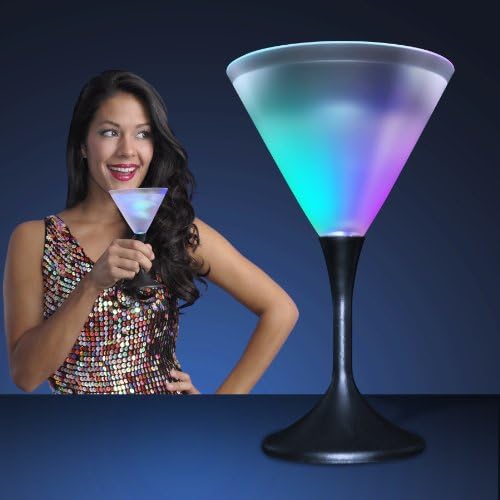 Light Up Frosted Martini Glass with Black Base &amp; Color Changing LED Light