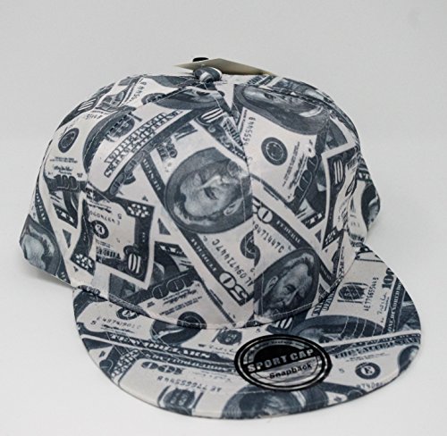 Black White Green Ball Cap Cash Dollars Money Benjamins Design Adjustable Snap Back