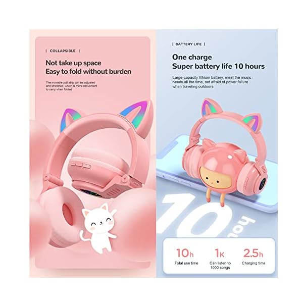 Kids-Headphones-Wireless-Light-Up-Cat-Ear-Bluetooth-Headphones-Over-Ear-Foldable-Headphones-WirelessWired-On-Ear-Stereo-Headset-with-Microphone-LED-Light-PINK T/A Kids Headphones Wireless Light Up Cat Ear Bluetooth Headphones Over Ear Foldable Headphones Wireless/Wired On-Ear…