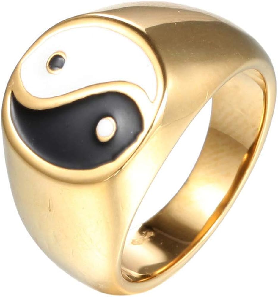 Men s Stainless Steel Gossip Yingyang Taiji Ring Retro Band Amazon co 