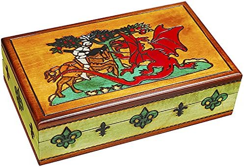 MilmaArtGift Knights Dragons Fleur De Lis Handmade Wood Box Polish Linden Wood Jewelry Box Knights &amp; Dragons &amp; Fleur De Lis Keepsake