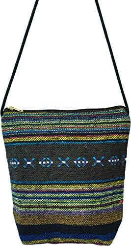 Small Multicolor Asian Thai Style Hippie Boho Hand Made Cotton Fabric Woven Lanna Pattern Sling Shoulder Tote Cross Body Bag From Chiangmai Thailand