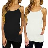 New Colors ! Maternity Basic Seamless Tank-nursing Tank -Maternity Top (ONE SIZE(MATERNITY), 2 Pack Black and White)